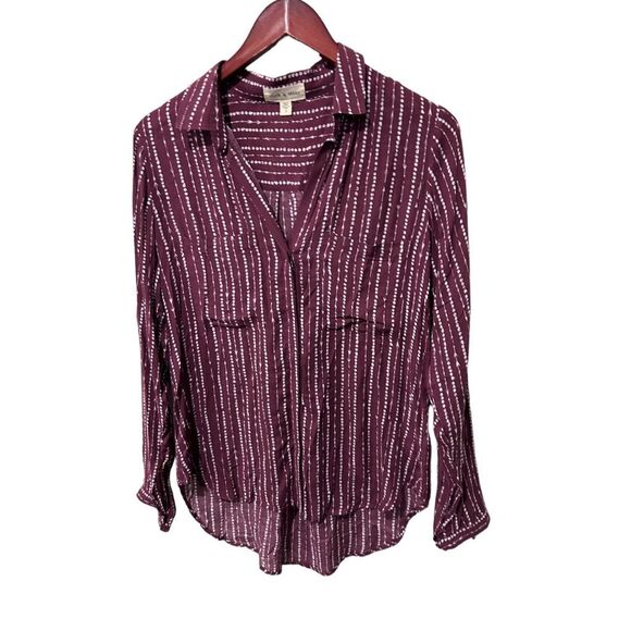 Cloth & Stone Anthropologie Maroon Red Arrow Button Front Blouse Size S - Picture 3 of 11